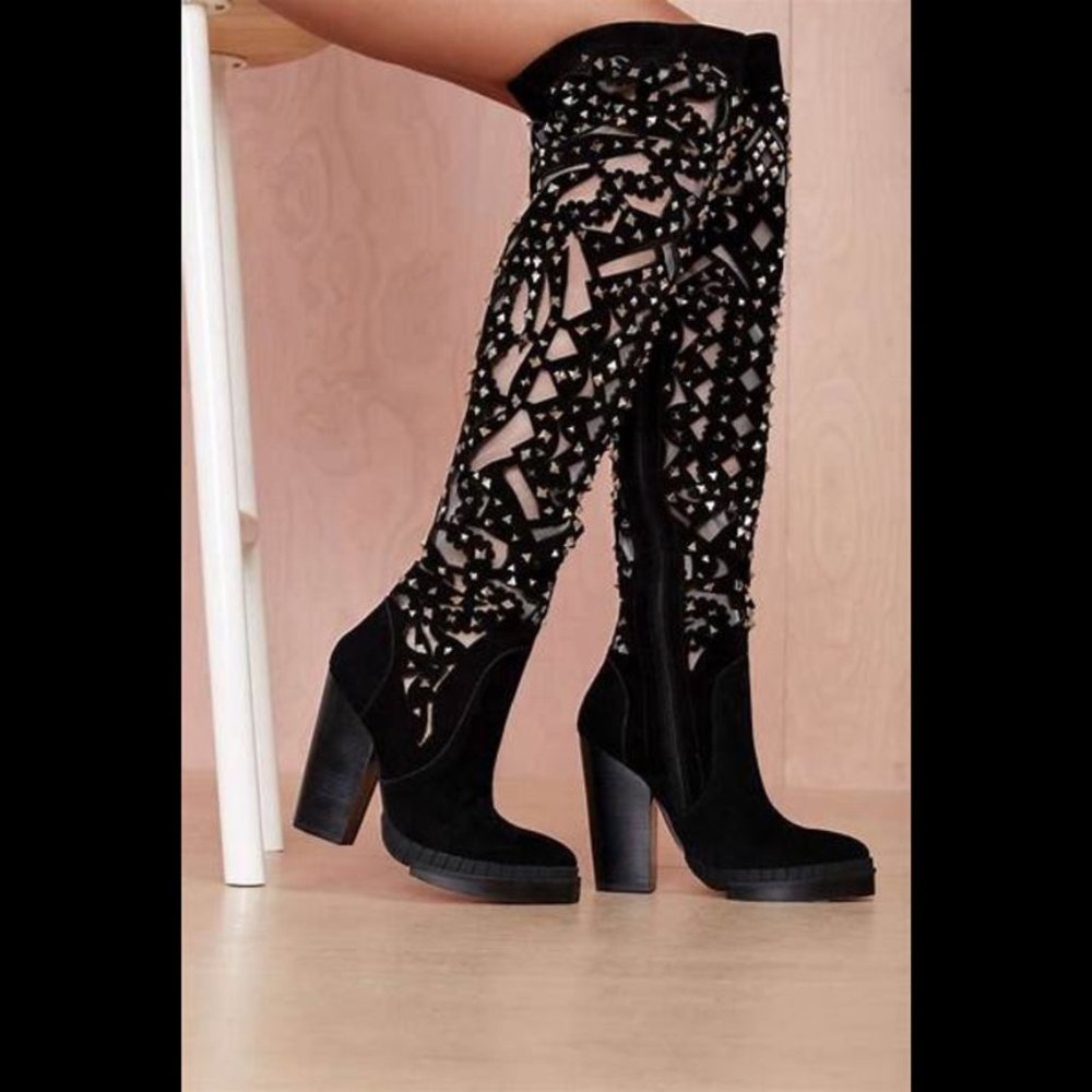 🚫SOLD! NWOT•JEFFREY CAMPBELL•INCREDIBLE Basilica Studded Suede Sheer Over The - Picture 3 of 16